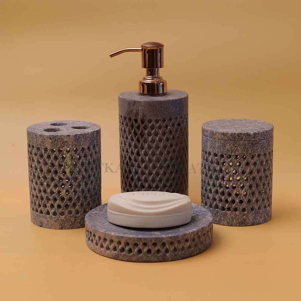 Soapstone Jali Work Bathroom Set |  Bathroom Accessories For Home & Office 