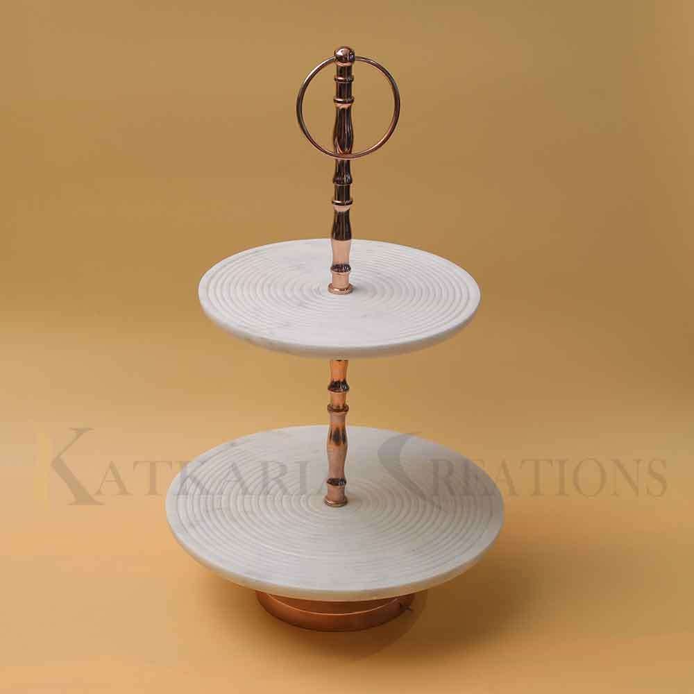 Round White Marble Two Tire Cake Stand