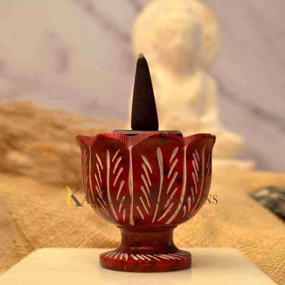 Soapstone Red Flower Incense Holder For Home & Office Decor