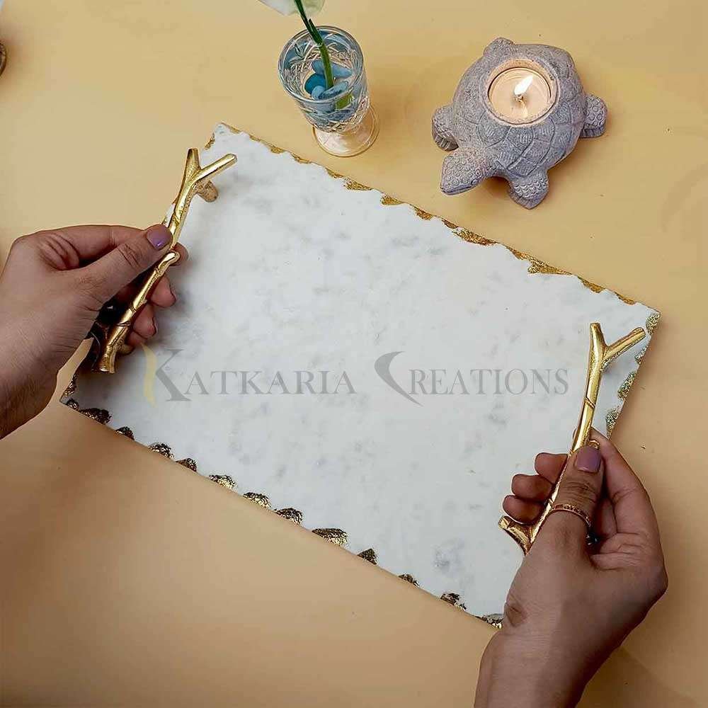 Marble Tray With Stem Design Handle
