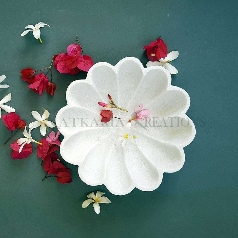 White Floral 9 Inch Urli For Home Decor 