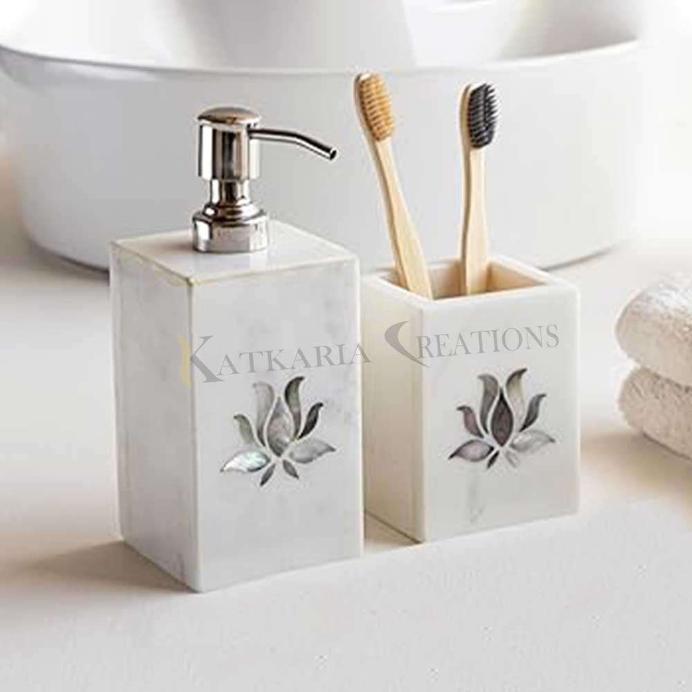 Lotus White Marble Bathroom Set Of 2