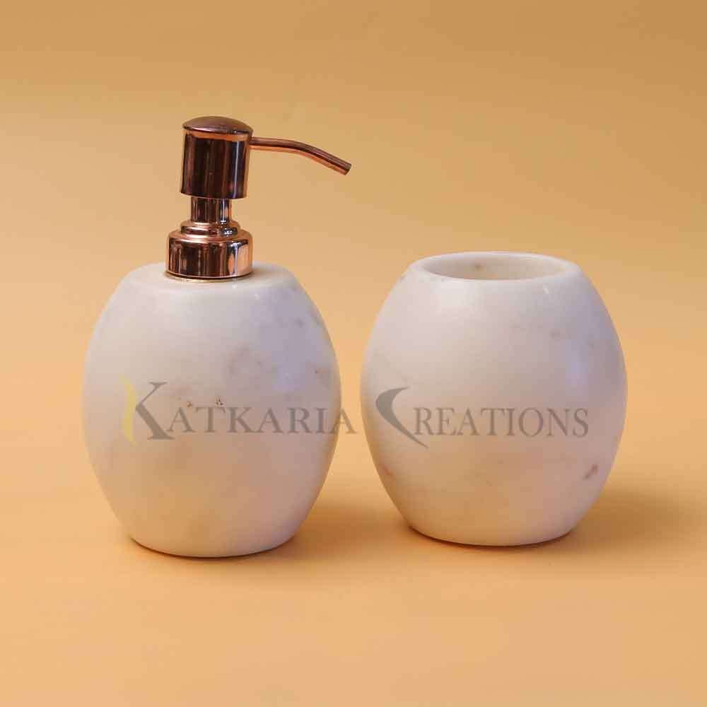 White Marble Oval Bathroom Set Of 2 |  Bathroom Accessories For Home & Office