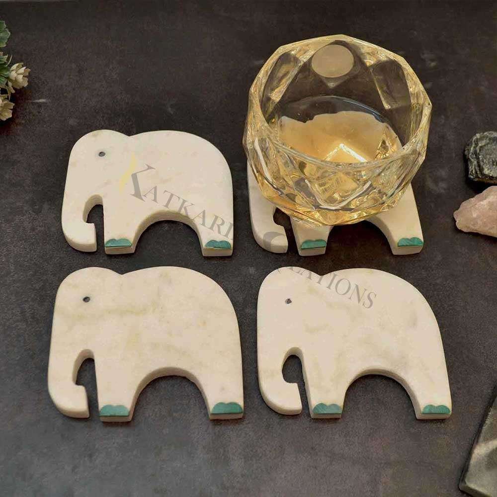 Marble Inlay Elephant Coasters 