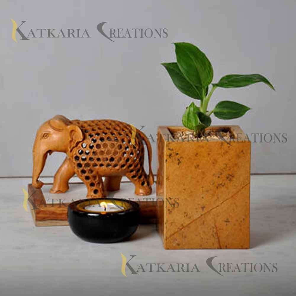 Yellow Sandstone Mini Planter For Home Decor