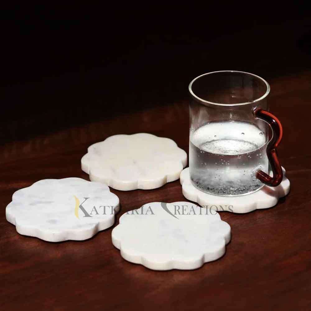 Handmade Marble Floral Coasters 