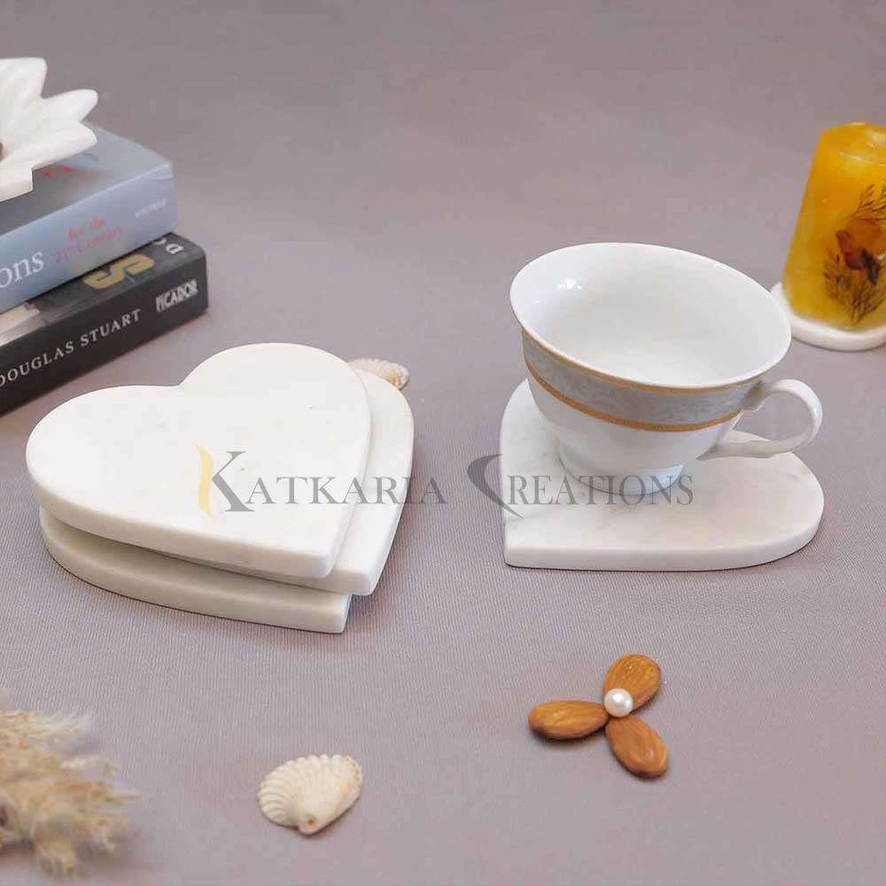 White Heart Marble Coasters 