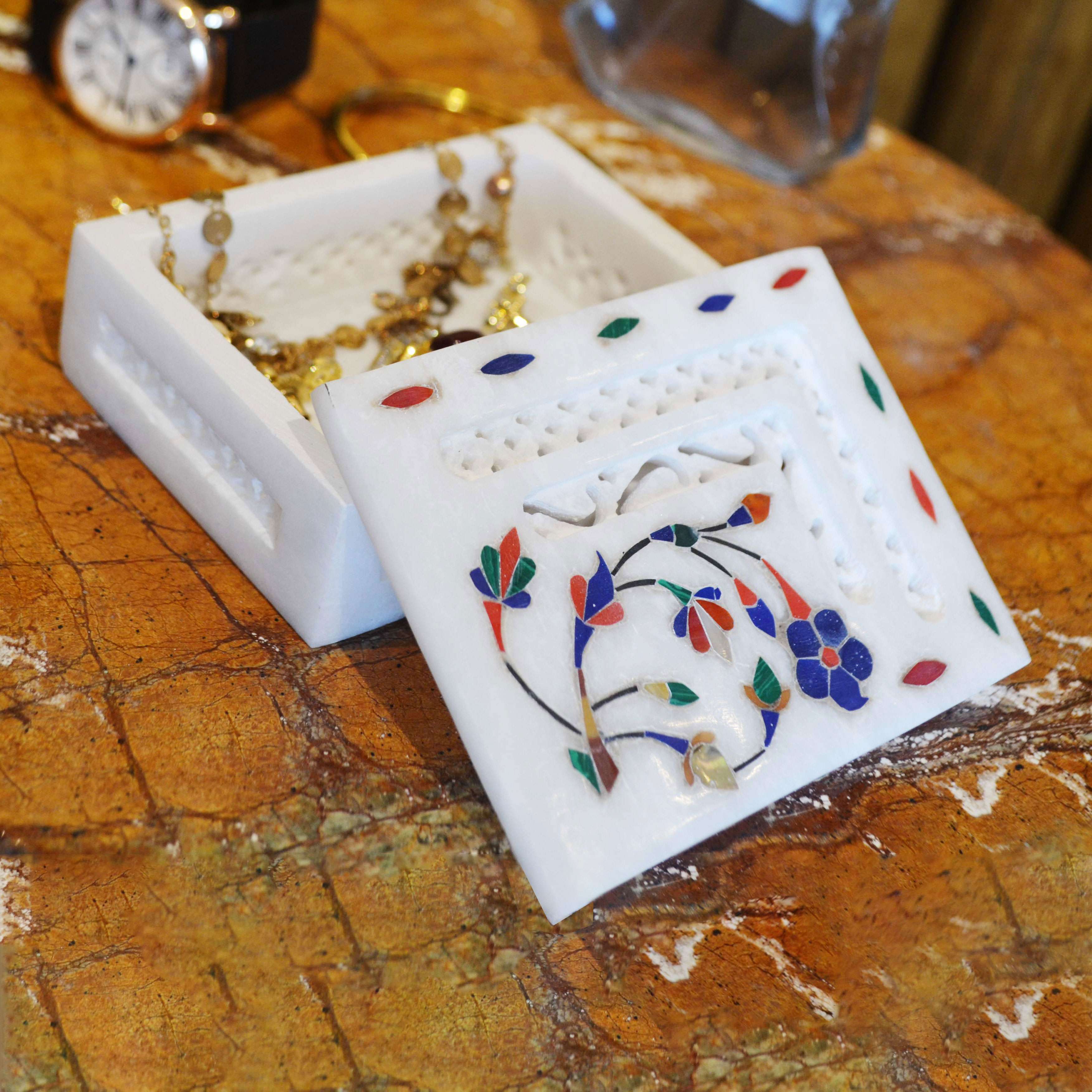 Handmade Marble Jewelry Box Home Decor Showpiece Jewellery Organizer Dressing Table Storage