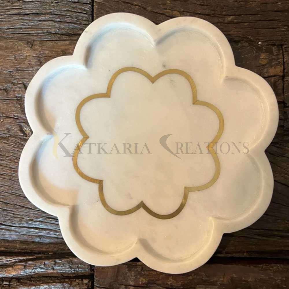 Floral Marble & Brass Inlay Tray 