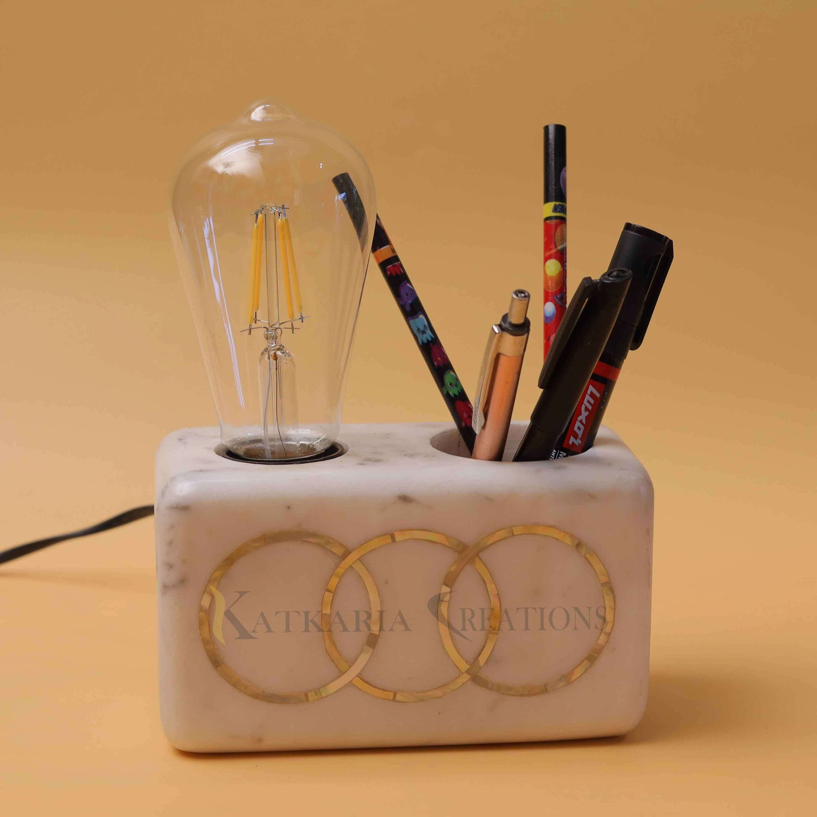 MOP Marble Table Lamp With Pen Stand