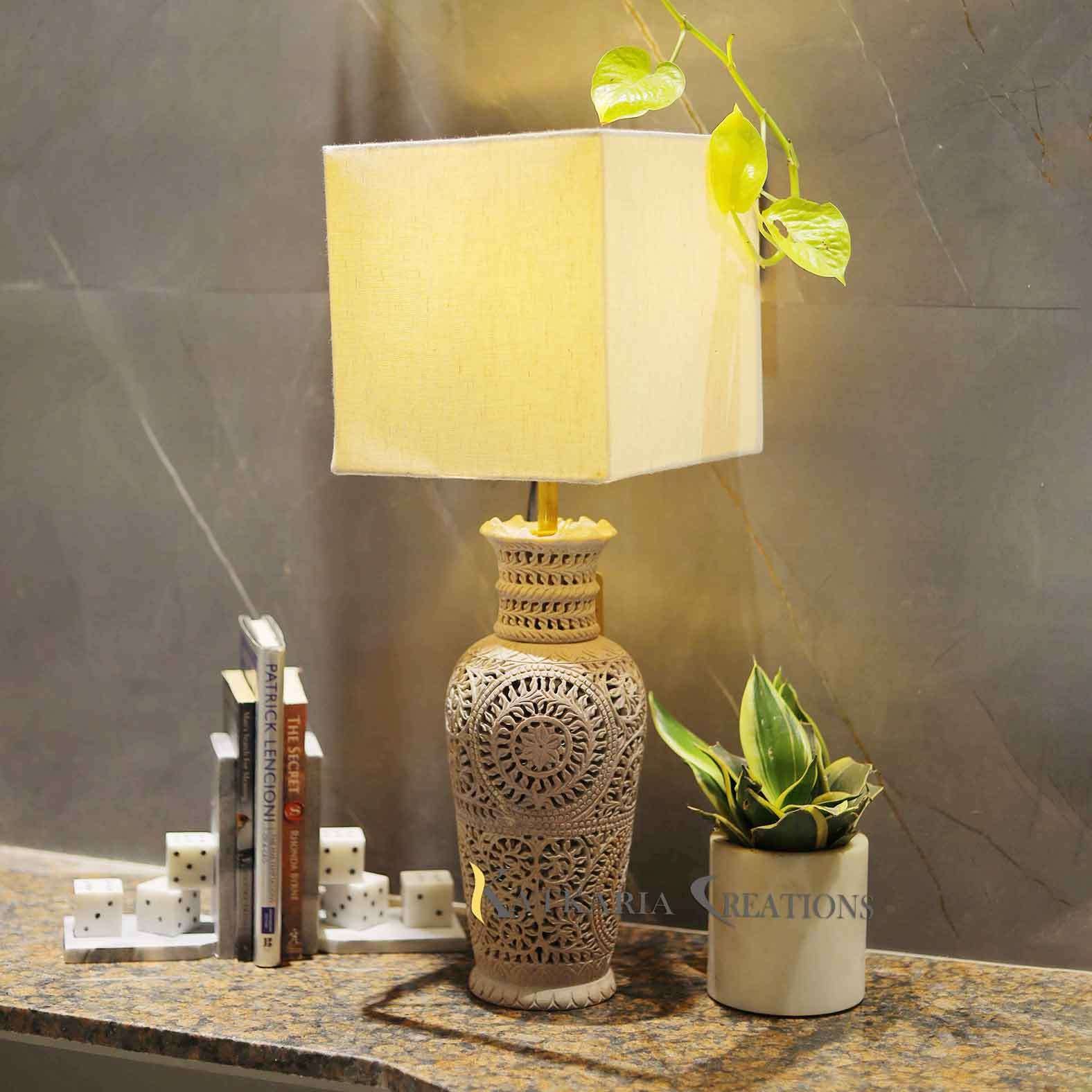 Soapstone Vase Table Lamp For Home Decor 
