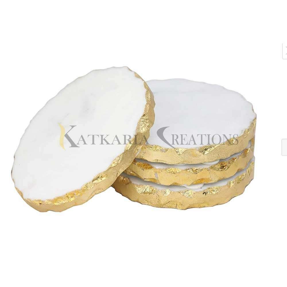 Round Marble Coasters With Gold Foil Work 