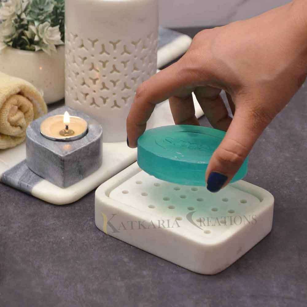 Marble Soap Dish With Drain Tray 