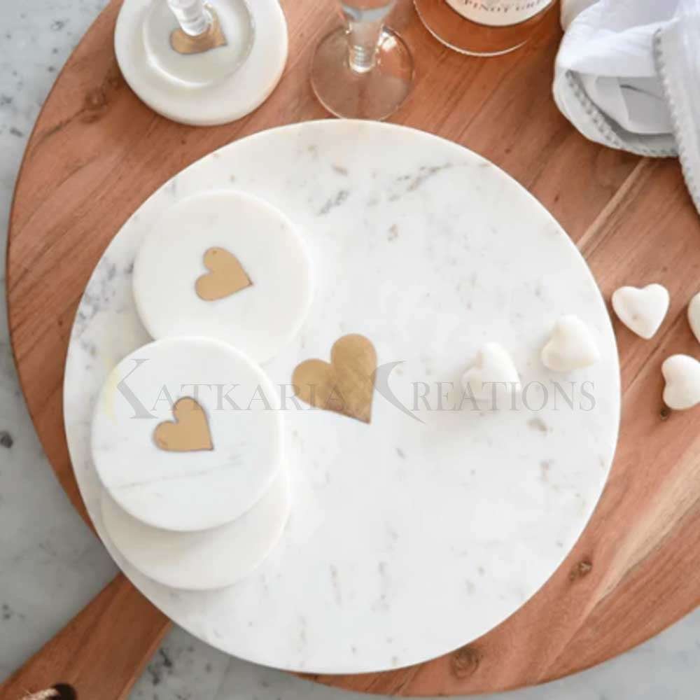 Marble & Brass  Inlay Heart Cheese Board 