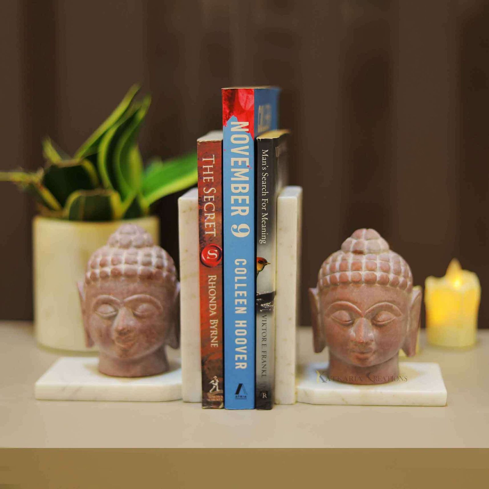 Marble & Soapstone Buddha Head Bookends Set
