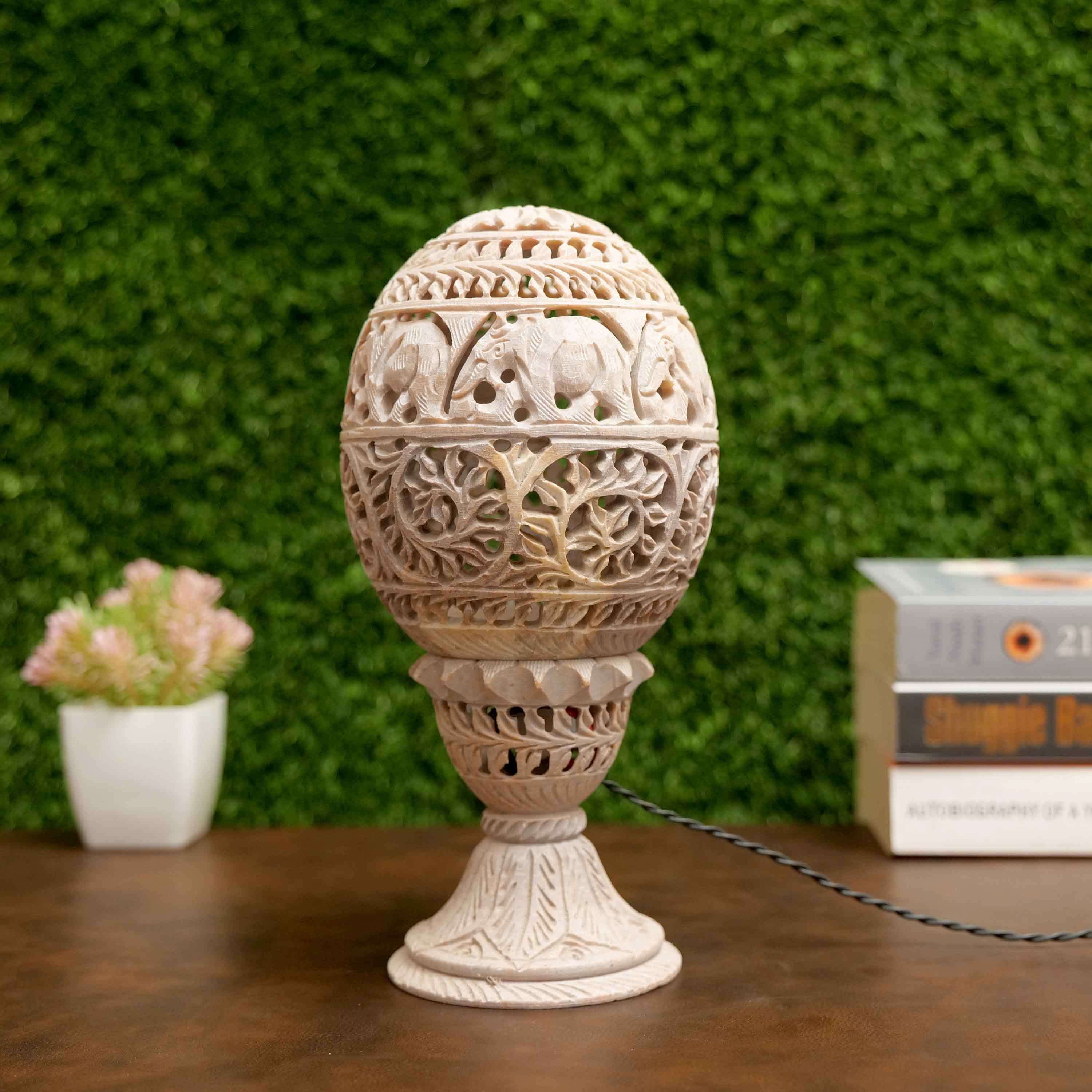Marble Egg Soapstone Table Lamp || Ball Shaped|| Home & Office Décor || Handmade Gifts || Perfect for Bedside Reading Lamp (Gajah)