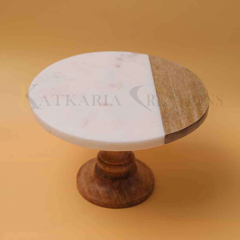 White Marble & Wooden Cake Stand 