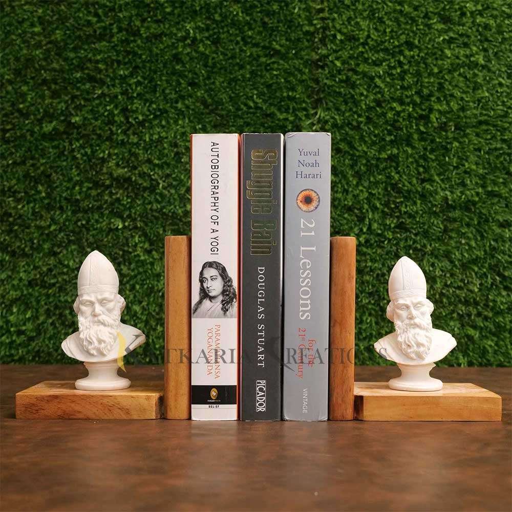 Marble & Wooden Bookends Set Of 2