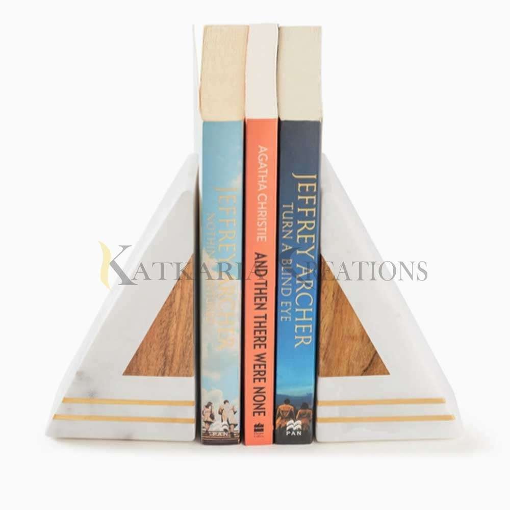 Trekant Marble & Wooden Bookends Set Of 2