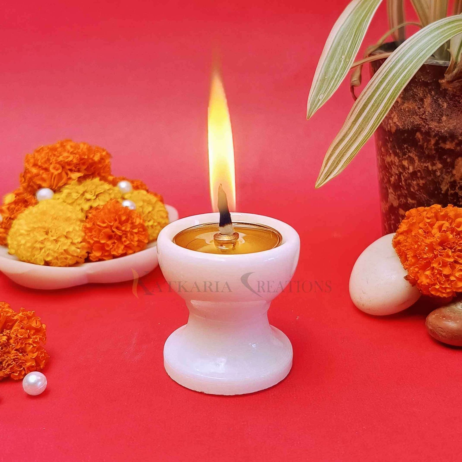 Marble Diya for Pooja | Marble and Brass Diya