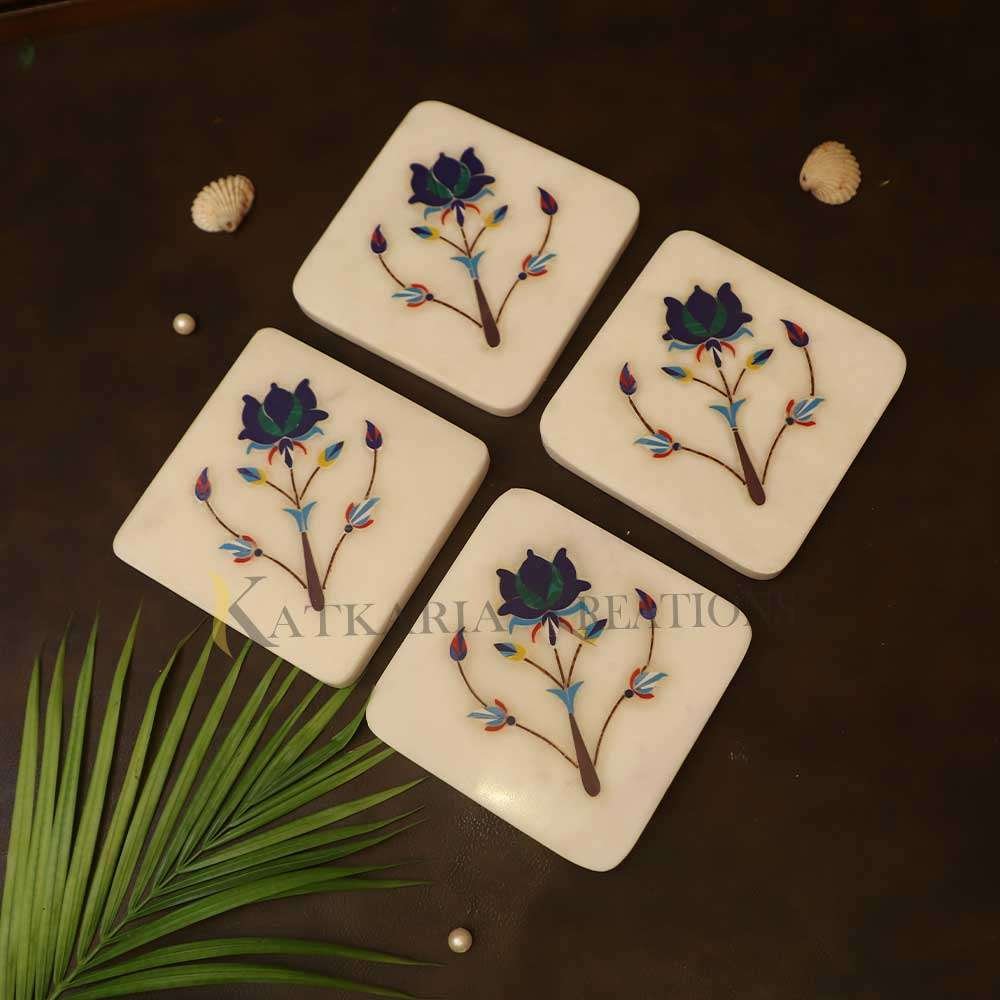 Marble Lapis lazuli Inlay Coasters