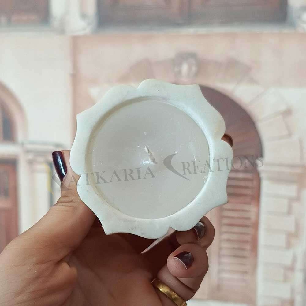 Marble Diya With Wax For Home & Office Decoration 