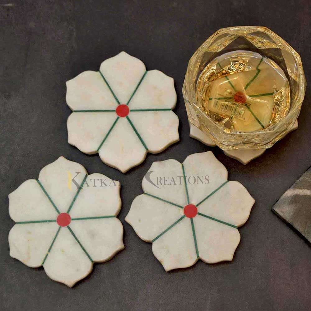 Marble Inlay Flower Coasters 