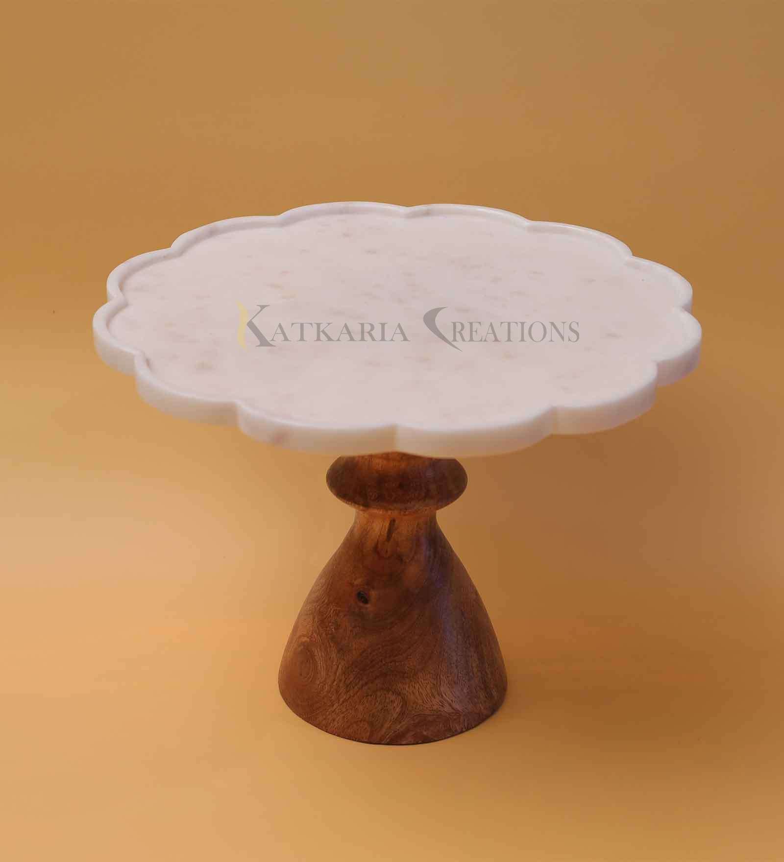Marble Sunflower Cake Stand With Wooden Base