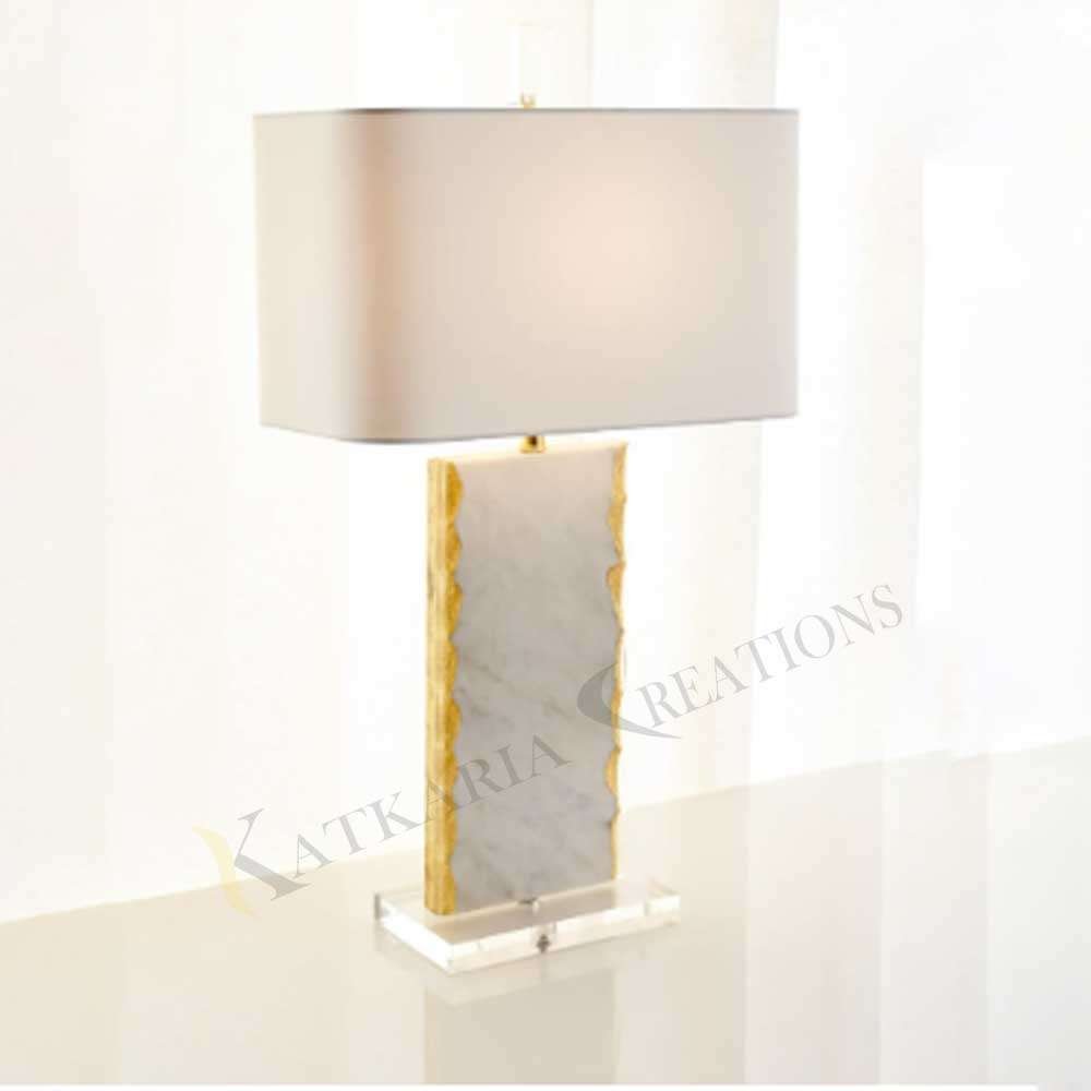 Raw Marble Gold Foil Bedside Table Lamp For Home Décor 