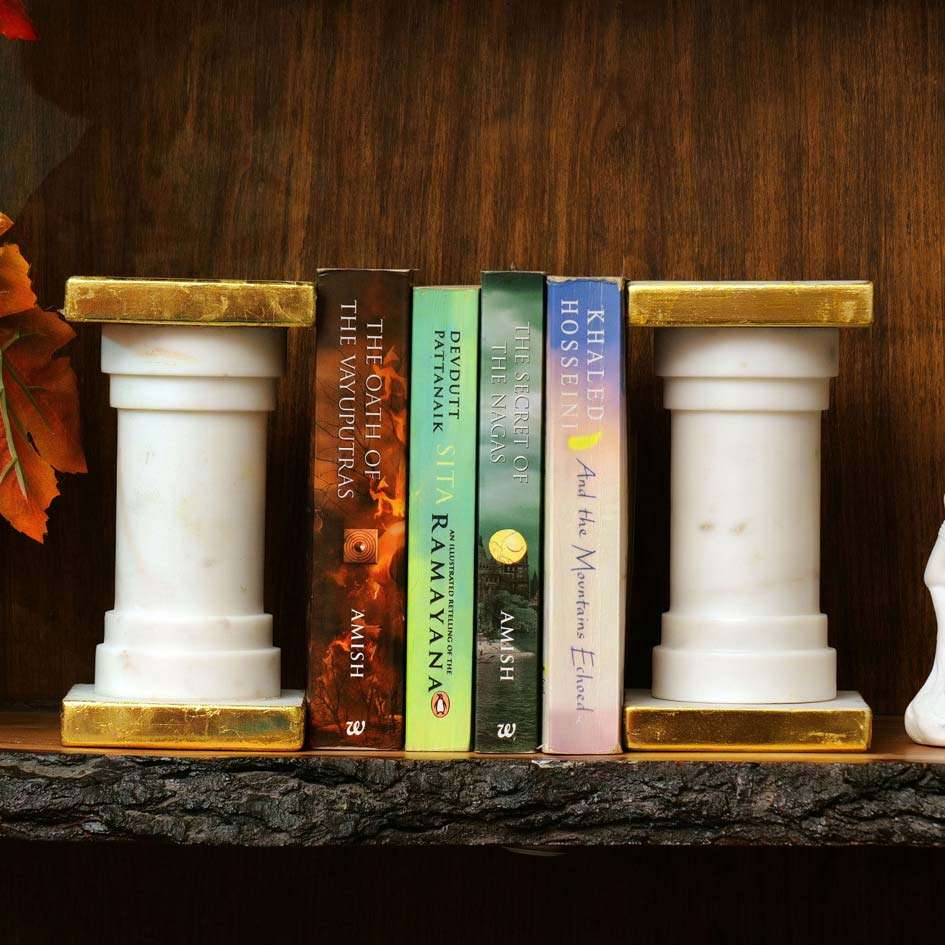 Marble Pillar Bookends- Set of 2 Bookends | Book Organizers | Book Shelves | Home Decor | Office Decor