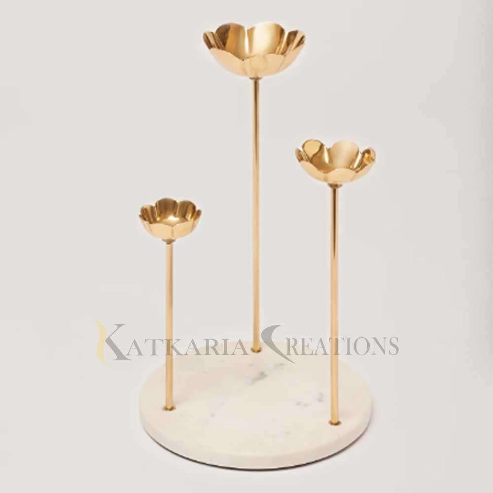 Floral Metal Tea Light Holder With Marble Base 