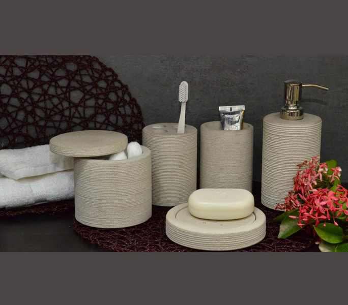Set Of Hand Cut Sandstone Bath Accessories
