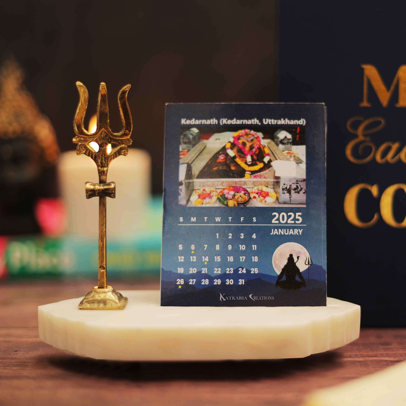 Shiv Desk Calendar With Marble Base and Brass Trishul